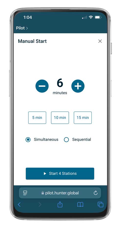 Pilot Navigator App runs irrigation stations simultaneously or sequentially